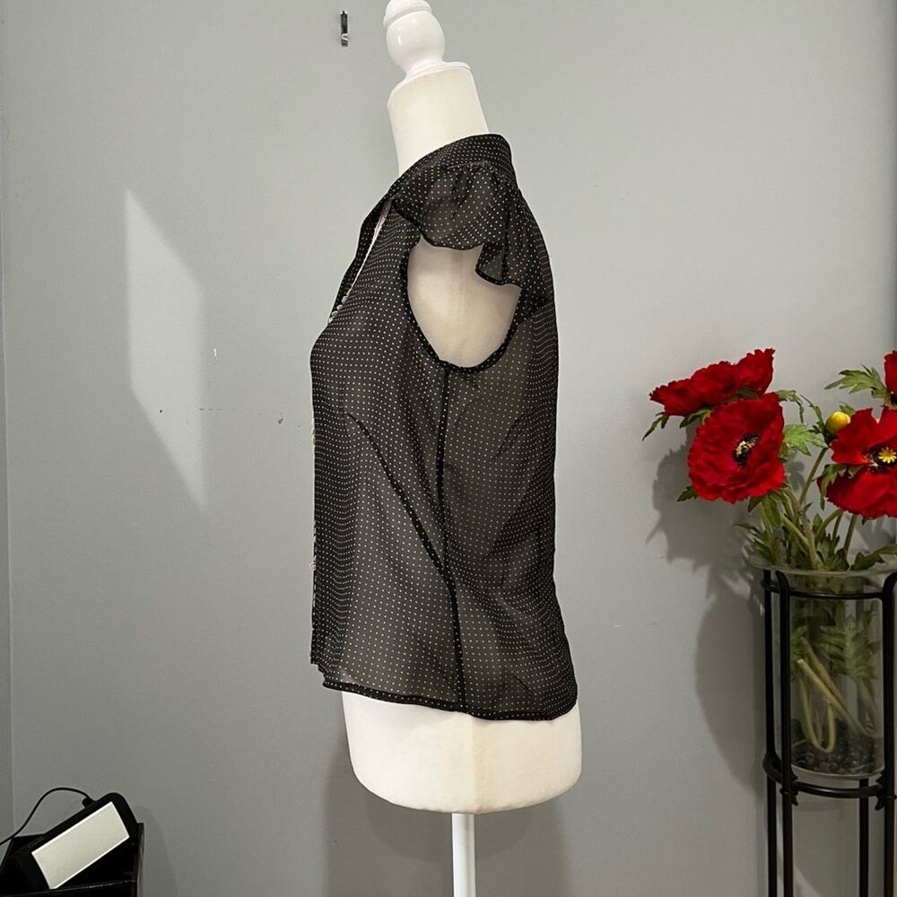 NEW Max Studio Silk Polka Dot Lace Trim Flutter Cap Sleeve Sheer Blouse S NWOT - Picture 5 of 16